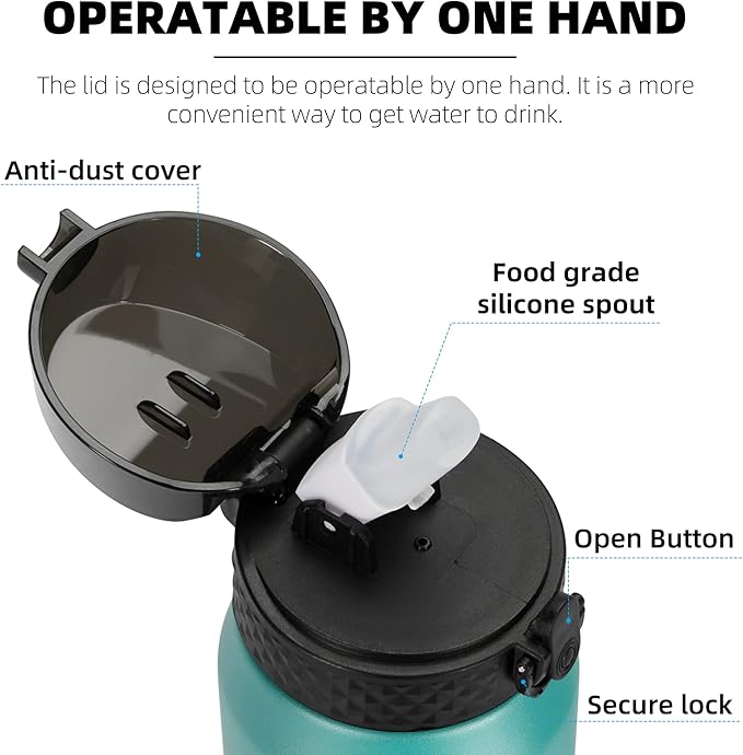 Fanhaw 24 Oz Stainless Steel Insulated Sports Water Bottles with Straw for Kids, Men and Women (Green Blue)