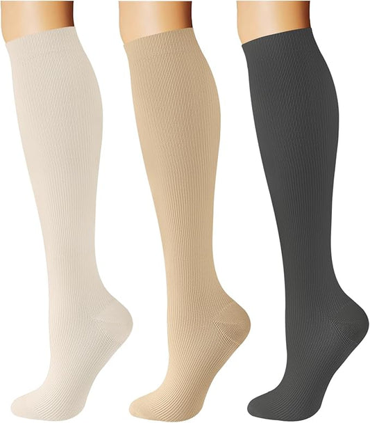 Breslatte Compression Socks for Women Men 10-14 mmHg Circulation Knee High Athletic Support Socks Running Travel Daily