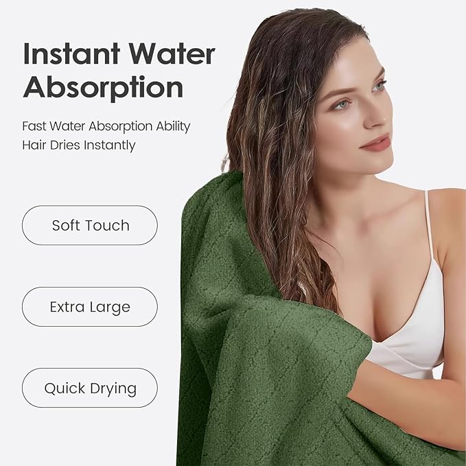 JML Microfiber Bath Towels, Oversized, Ultra Soft, Super Absorbent and Fast Drying, No Fading Large Bathroom Towel Set for Sport, Travel, Fitness (Coral Fleece - Olive-Green, 30 in x 60 in)