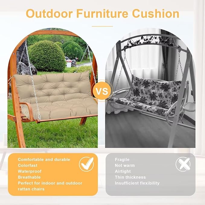Porch Swing Cushion with Backrest, Waterproof Bench Cushion for Outdoor Furniture, 2-3 Seater Replacement Thickened Swing Cushion with Ties, Patio,Outdoor, Backyard and Garden (Yellow,40x40in)