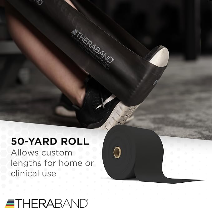 THERABAND Resistance Band, Black, Special Heavy, 50-Yard Roll, Latex Elastic Band for Exercise