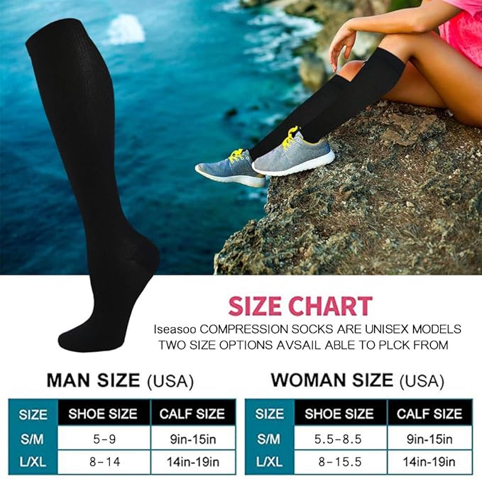 Iseasoo Copper Compression Socks (15-20 mmHg) for Men & Women - Running, Hiking, Cycling, Travel - Improves Circulation