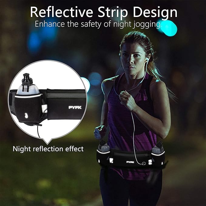PYFK Running Belt with Water Bottles, Hydration Belt for Men and Women, Water Bottle Holder Running Pouch Water Belt, Fanny Pack Fits 7 inches Phones, Waist pack for Runner Jogging