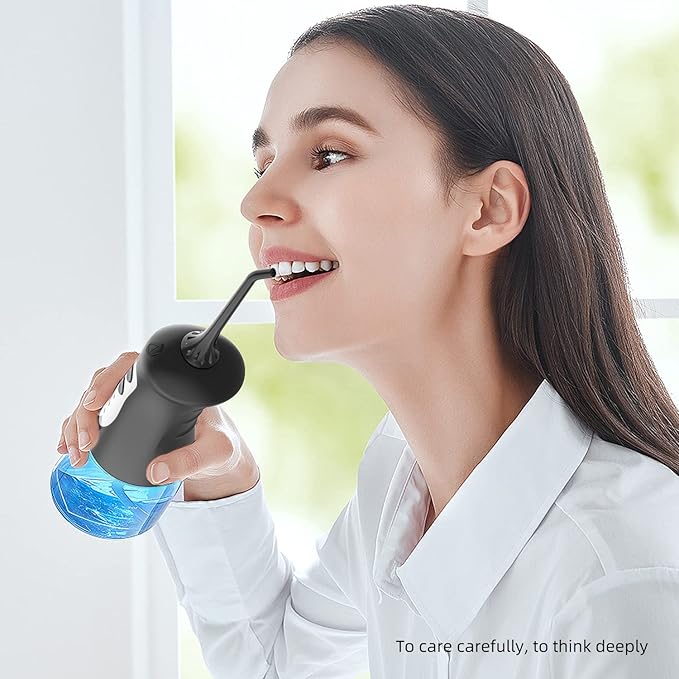 Cordless Water Flosser Teeth Cleaner, Nicefeel 300ML Portable and Rechargeable Oral Irrigator for Travel, IPX7 Waterproof, 3-Mode Water Flossing with 4 Jet Tips for Family