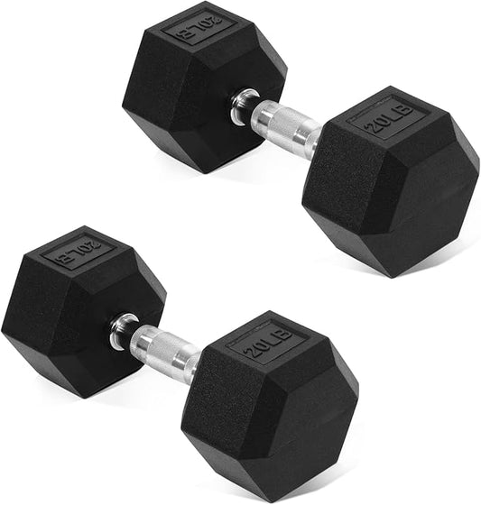 Hex Rubber Coated Dumbbells Hand Weights Pairs for Exercises and Fitness and Home Gym, Pairs
