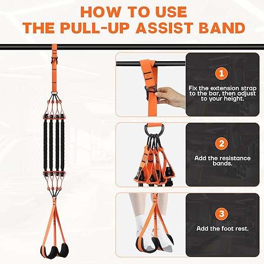 Pull Up Assistance Bands - Adjustable Heavy Duty Pull Up Assist Workout Bands for Men, Women, and Seniors - Resistance Bands for Pull Ups - Pull Up Bar Accessories (Orange)