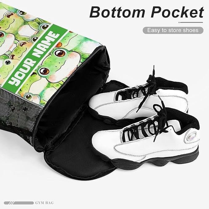 Custom Frog Drawstring Backpack - Cute Cinch Sack, String Backpacks with Pocket for Kids Women Men Boys Girls for Gym Outdoor Sports Travel Athletic Drawstring Bag - Lightweight/Foldable