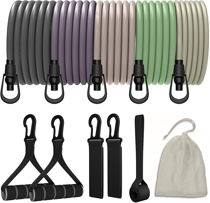 VEICK Resistance Bands, Exercise Bands for Working Out with Handles, Elastic Workout Bands for Men Women, Exercising Bands for Strength Training Equipment at Home Gym