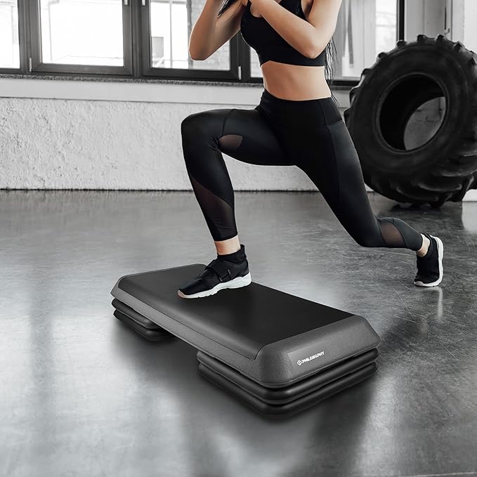Philosophy Gym Aerobic Exercise Adjustable Step Platform, Health Club Size, with 4 Risers Included