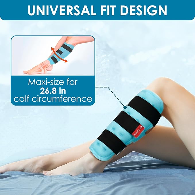 Comfytemp Calf Shin Splint Ice Packs for Injury Reusable Gel 2 Pcs, Elbow Ice Pack Wrap, Hot Cold Compression Sleeve for Swelling, Tendonitis, Knee, Leg, Arm, Running Essentials Gear, Surgery Gift