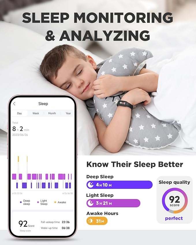 BIGGERFIVE Vigor 2 L Kids Fitness Tracker Watch for Boys Girls Ages 5-15, Activity Tracker, Heart Rate Sleep Monitor, IP68 Waterproof, Pedometer, Calorie Step Counter Watch, Black