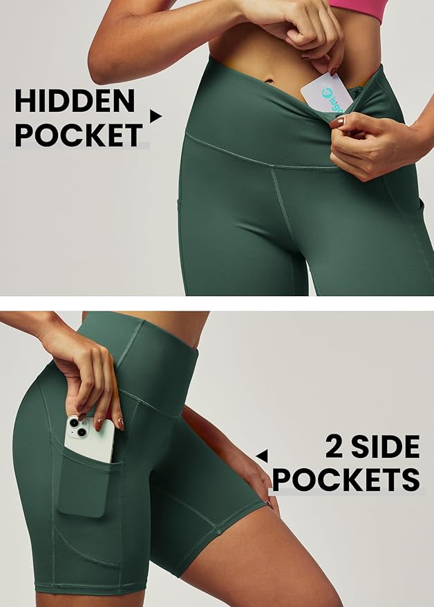 IUGA Biker Shorts Women 6" Tummy Control Workout Shorts Women with Pockets High Waisted Yoga Running Gym Spandex Compression