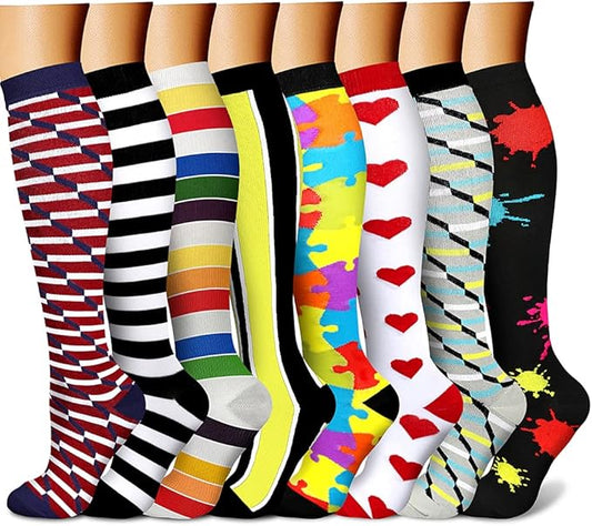 CHARMKING Compression Socks for Women & Men Circulation (8 Pairs) 15-20 mmHg is Best Support for Athletic Running,Hiking
