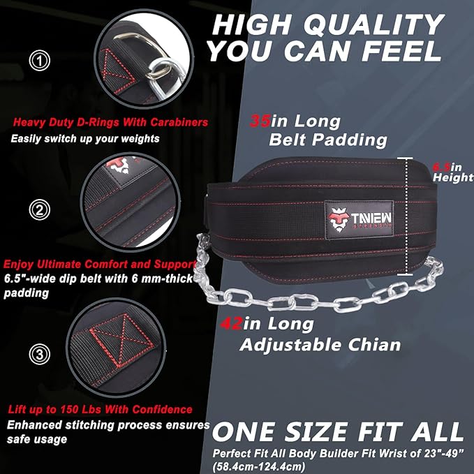 Heavy Duty Dip Belt With Chain - Weighted Pull Up Belt for Workout