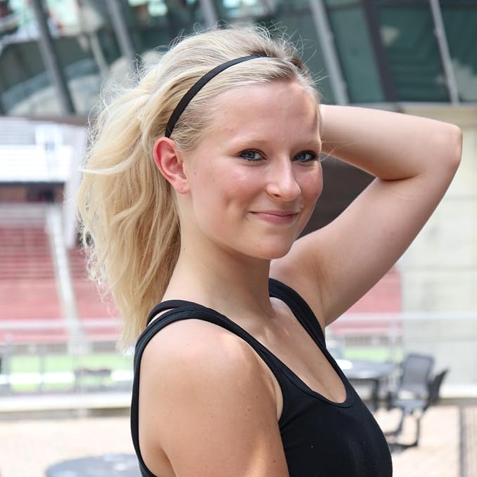 Sweaty Bands Womens Girls Headband - Non-Slip Velvet-Lined Exercise Hairband - Rock Solid Black 3/8-Inch