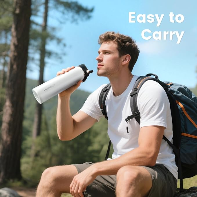 24oz Insulated Travel Water Bottle - Stainless Steel, Leakproof - Keep Hot for 12hrs & Cold for 30hrs - for Outdoors, Sports, Bike, Gym, Marathon - Gift for Women, Men (White)