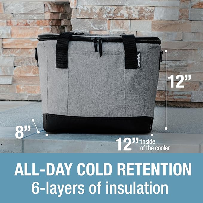 CleverMade Collapsible Insulated Cooler Bag – Leakproof Soft Folding Cooler for Beach, Travel, Car