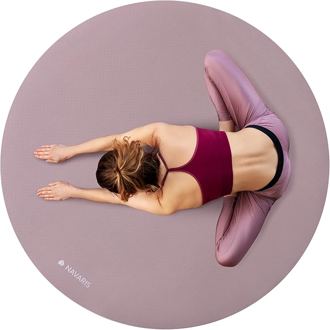 Navaris Round Yoga Mat - 47" Diameter Circular Exercise Mat 1/4" Thick - Non-Slip Mat for Cardio, Workout, Fitness, Tai Chi, Meditation - Size Small