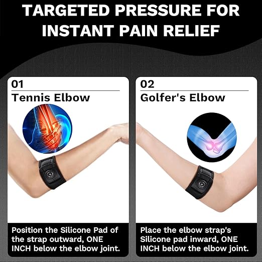 Tennis Elbow Brace for Men & Women (S/M for Smaller Arms Only), Elbow Brace for Tendonitis and Tennis Elbow and Golfer's Elbow, Adjustable Elbow Strap (Black, Small)
