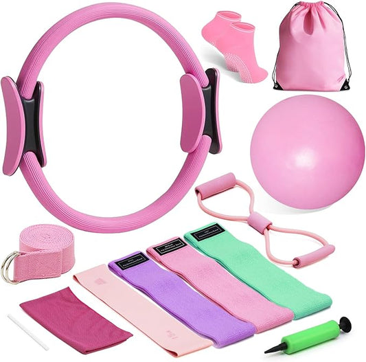 Pilates Kit for Home Workouts, Pilates Essentials Kit for Women, Better Me Pilates Kit,Pilates Equipment with 14.5"Pilates Ring Set,9" Yoga Ball,Cooling Towel,6 Pilates Resistance Bands for Stretching