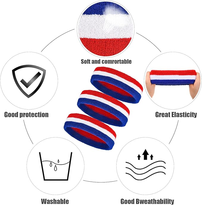 Bememo 12 Pcs Sweatbands Sport Headbands for Men & Women Basketball Headband Sport Competitions Sweat Headbands Running Terry Cloth Moisture Wicking for Yoga,Tennis,Gym,Exercise