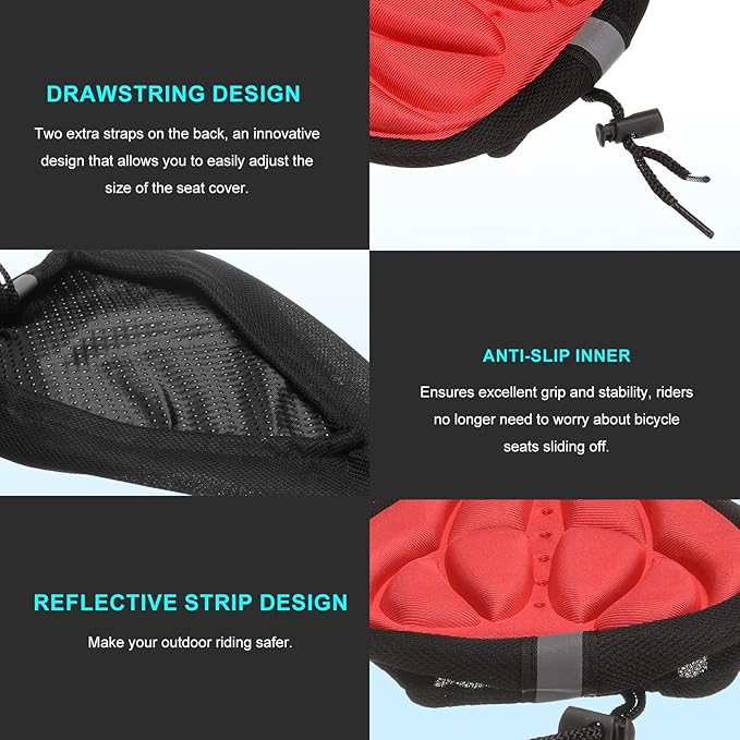 HARFINGTON Bike Seat Cover Bicycle Saddle Cushion with Drawstring Large Comfortable Gel Padded Oversized Paddle for Men Women