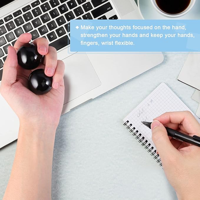 Learay 2PCS Black Obsidian Baoding Balls, Chinese Health Exercise Massage Balls with Carry Pouch for Stress Relief Hand Exercise Balls (Black/2 inch)