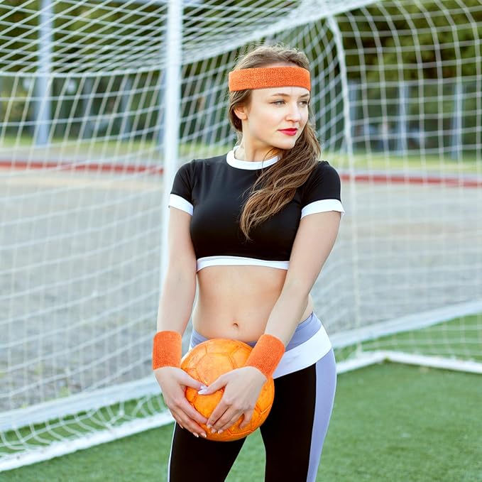 Civaner 12 Pcs 80s 90s Sweatbands Neon Headbands Wristbands for Men Women Party Sports Cotton Headbands Terry Cloth Athletic Sweat Bands for Tennis Football Gym Workingout Accessories