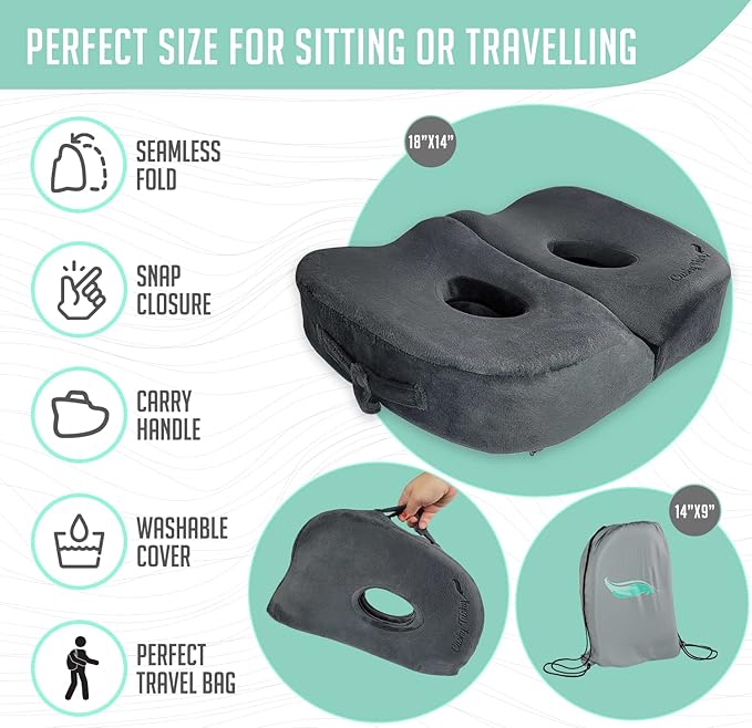 Foldable Sit Bone Seat Cushion - for Sit Bone Pain, Hip, Butt, Ischial Tuberosity, Hamstrings, and Sciatica Pain Relief - for Home, Office, and Driving…