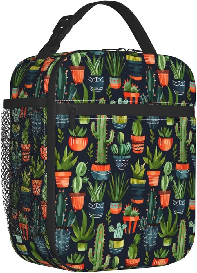 Cactus Lunch Box for Women Adults Kids, Insulated Cooler Lunch Bag for Picnic, School, Office, Travel, Work, Portable Reusable Polyester Tote Thermal Lunch Bags (Vibrant Cactus)