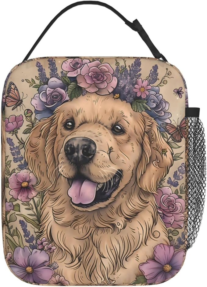 Cute Dog Lunch Box for Kids,Puppy Insulated Bag for Student,Pet Lovers Reusable Thermal Insulation Cooler Tote Bags for School Work Picnic Camping Outdoor Gifts (Golden Retriever)