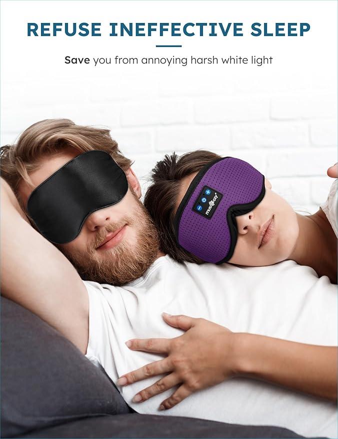 MUSICOZY Sleep Headphones Wireless Mask 3D Sleeping Eye Mask, Music Headband Headphones Sleep Earbuds Earphones for Side Sleeper Sleep Silk Eye Mask Cool Gadget Holiday for Mom Women(Purple+Black)