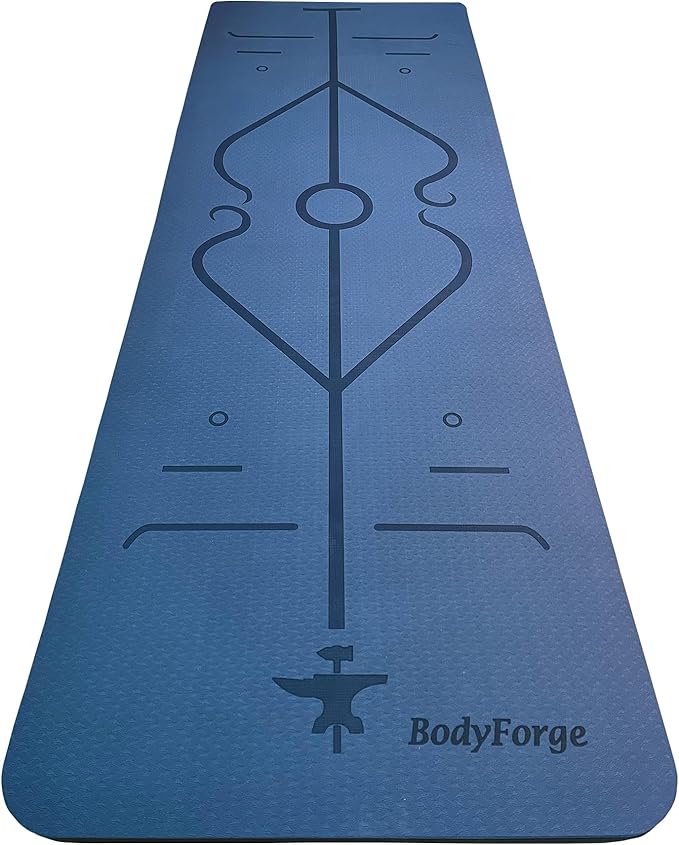 BodyForge Yoga Mat Thick Exercise Mat Thick 8mm TPE Eco-Friendly with Alignment Marks Non-Slip Extra Thick High-Density for Women and Men Workout Pilates