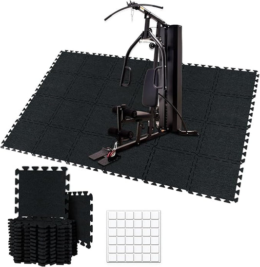 BXI Puzzle Exercise Mat 24 Pcs, 11 x 11 x 0.32 inches, High Density Noise Reduction Puzzle Felt Rug Mat, Non Slip Interlocking Floor Tiles for Workout, Gymnastics and Home Gym Protective Flooring