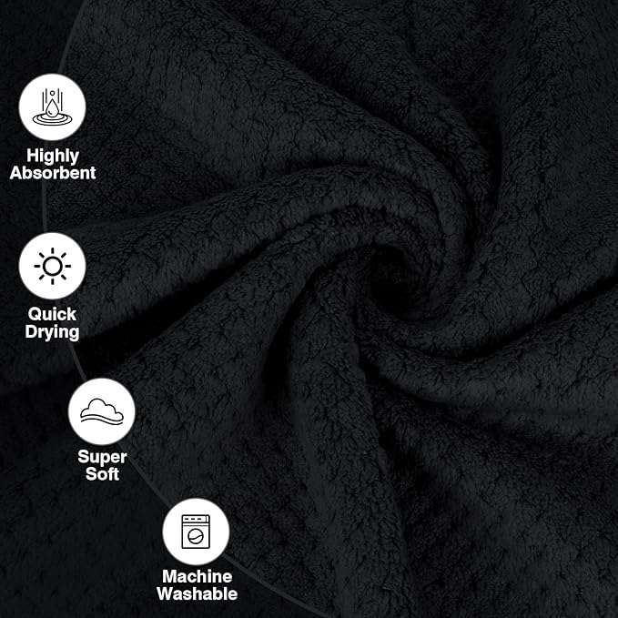 HOMEXCEL Black Gym Towels 3 Packs, (16x27 inches) Highly Absorbent Yoga Towel, Ultra Soft Hand Towels for Daily Use, Fast Drying Microfiber Workout Towels for Gym, Spa, Fitness, Camping, Hotel