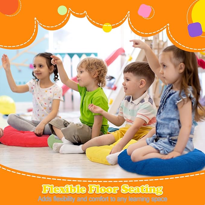 Fumete 12 Pcs 16 Inch Round Floor Cushions for Kids and Toddlers, Flexible Seating Classroom Furniture Floor Pillow for Home, Daycare, Preschool, Yoga and Meditation (Fresh)
