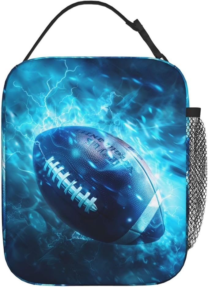 Football Polyester Lunch Box for Kids Teen,Sport Reusable Thermal Lunch Bag for Adult Women,Electric Ball Insulated Tote Cooler Bags for School,Work,Picnic,Travel,Dynamic Energy Theme