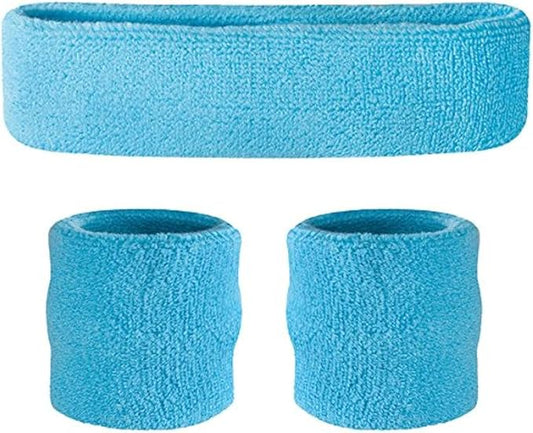 Suddora Sweatbands Set, Moisture Wicking 2 Wristbands and 1 Headband, Breathable Terry Cloth Athletic Bands for Basketball, Tennis, Yoga, Gym, Sweat Bands for Costumes and Cosplay