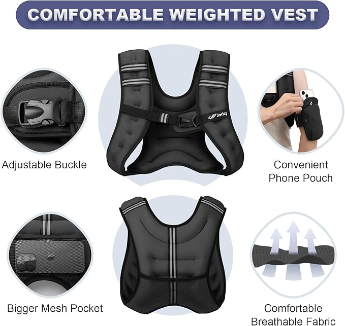 Weighted Vest 5lb/8lb/10lb/15lb/20lb/25lb/30lb Weight Vest Woman Men with Reflective Stripe, Rucking Running Vests for Women Workout Walking Strength Training Weight Loss Fitness Weightlifting