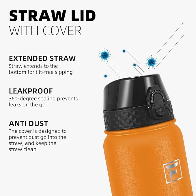 Fanhaw 20 Oz Stainless Steel Insulated Sports Water Bottles with Straw for Kids, Men and Women (Yellow Orange)