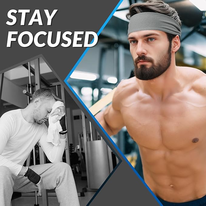 Sukeen Sports Headbands for Men, Moisture Wicking Sweat Bands Headbands Non-Slip, Breathable Elastic Sweatband, Running Headband for Yoga, Tennis, Fitness Workout