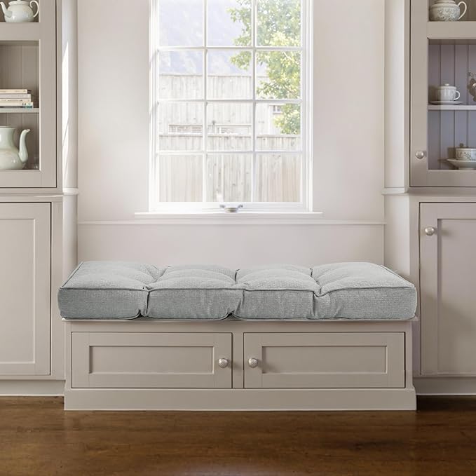 Detiblue Bench Cushion for Indoor Furniture，36x14x4Inch Tufted Bench Seat Cushion with Non-Slip, Comfortable and Durable for Shoe/Entryway/Storage with Cushion（CrossLinen Light Gray）