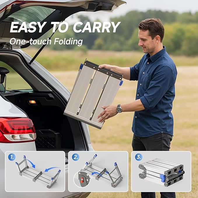 Folding Work Platform for Adults, Aluminum Foldable Step Stool Adjustable Height, Lightweight and Durable Portable Outdoor Aluminum Step Ladder, Maximum Load Capacity of 500 Pounds.