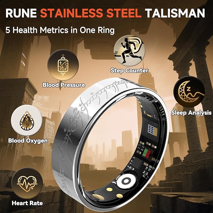 Ultra Smart Ring for Women Men,Health Fitness Tracker with Sleep/Blood Pressure/Oxygen Monitoring, Heart Rate & Activity Tracking,IP68 Waterproof, 5+Day Battery,No Subscription Fee 1-Silver 8 FRAY