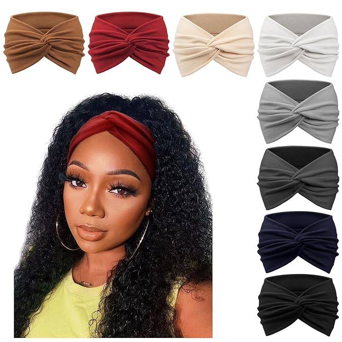 DRESHOW 8 Pack Turban Headbands for Women Wide Vintage Head Wraps Knotted Cute Hair Band Accessories, 0.2 pounds