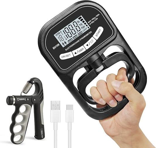Grip Strength Tester 396 lbs/180 kg with Backlit LCD Display, Digital Hand Grip Dynamometer Records Up to 19 Users, Adjustable Grip Strength Trainer 11–220 lbs for Sports, Rehab, Home & School Use