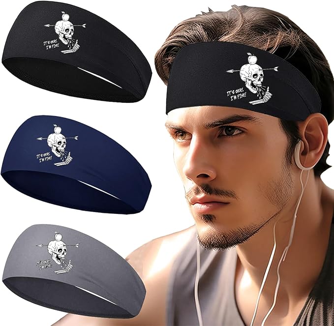 3Pcs Men Sports Headbands Sweat Bands for Men Women Sweatbands