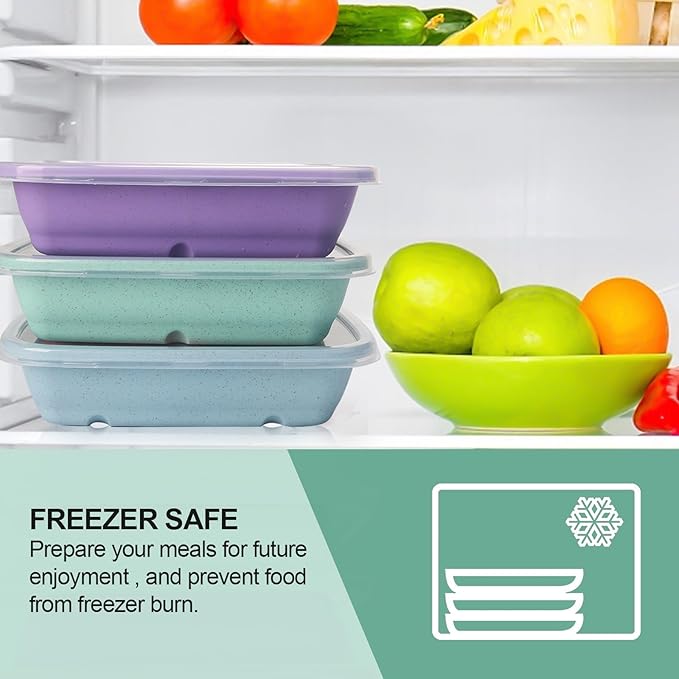 shopwithgreen Meal Prep Containers 1-Compartment, 10PCS Wheat Straw Microwave Bento Lunch Box with Lids, Reusable & Stackable Food Storage Containers, Dishwasher Freezer Safe BPA Free (32 OZ)