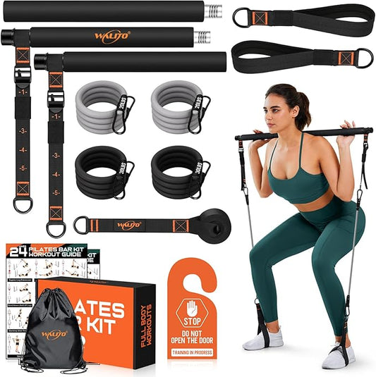 Pilates Bar Kit with Resistance Bands, 3-Section Multifunctional Yoga Pilates Bar with Metal Adjustment Buckle.Portable Pilates Equipment for Women & Men Full-Body Workouts at Home Gym
