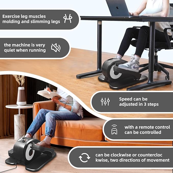 ESL Under Desk Elliptical - Portable Leg Exerciser with Pedal Strap for Seniors, Compact Seated Elliptical with Remote Control, LCD Display Electric Elliptical Trainers for Home